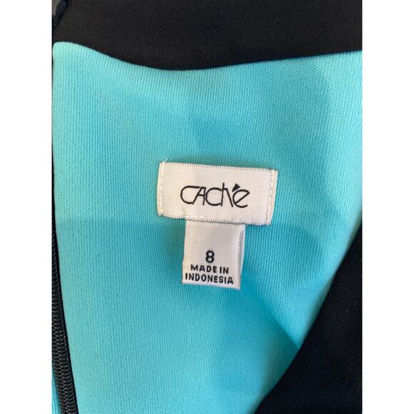 Cache Black Teal Sleeveless Bodycon Midi Dress Stretchy Colorblock Poly EUC Sz 8 - Picture 8 of 14